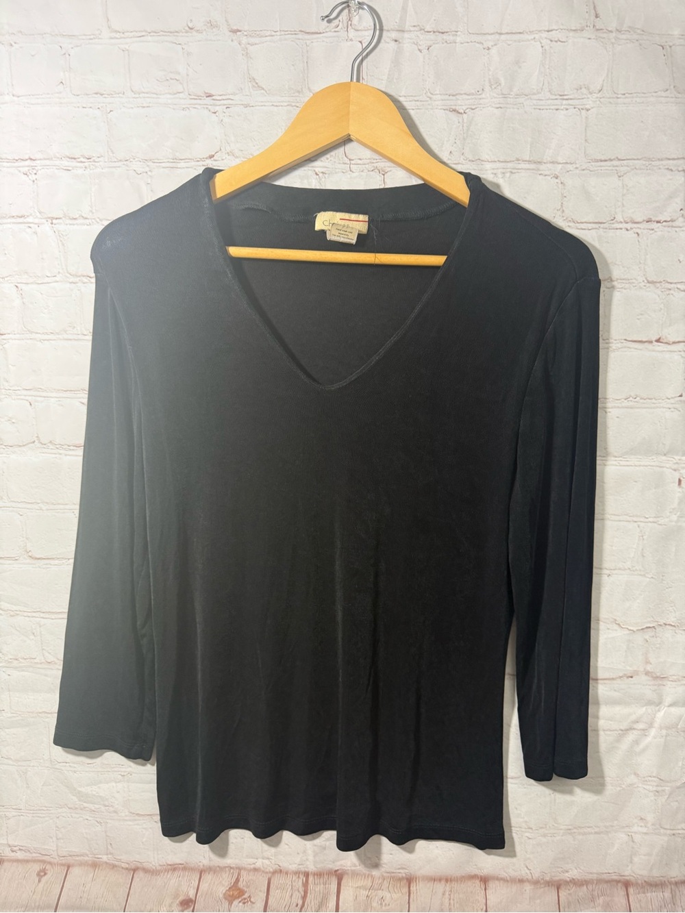 Choices Classic Women's V-Neck Long Sleeve Top - Black Size Large